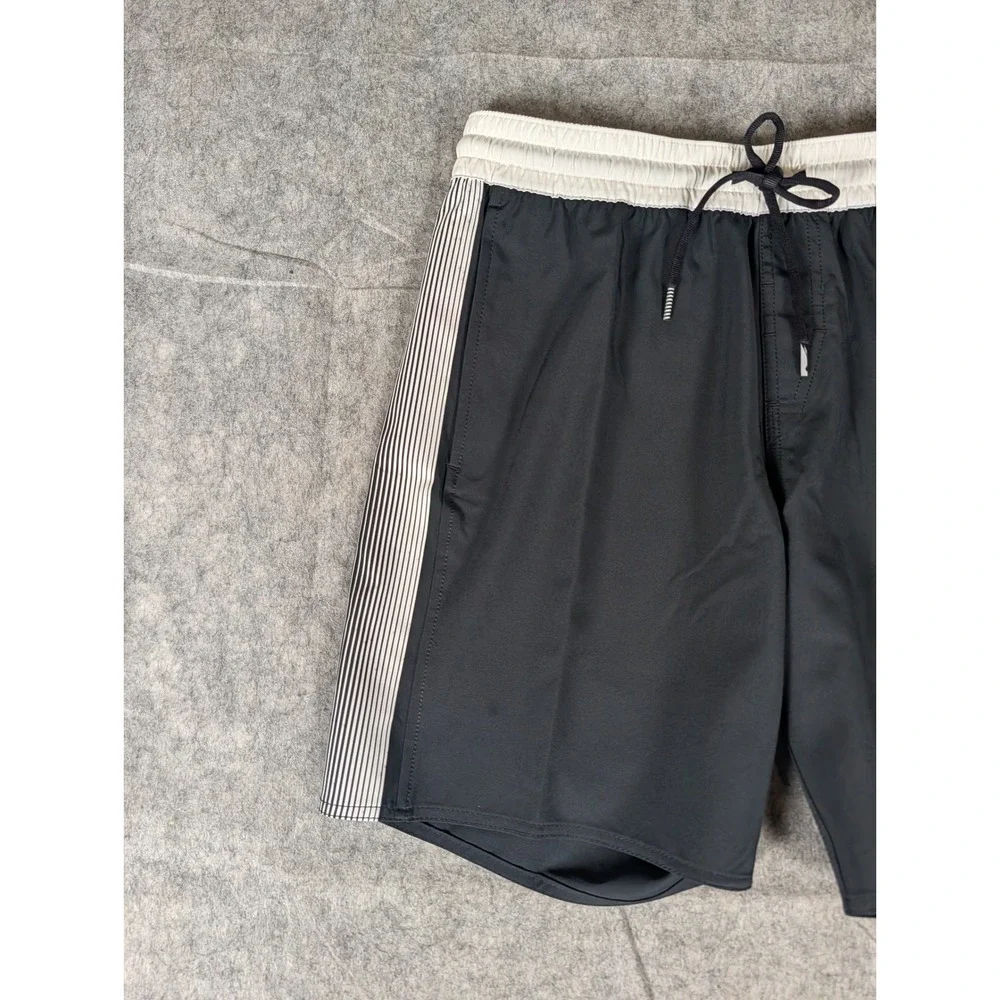 Volcom Stone Mens Black White Striped Graphic Board Shorts Swim Trunks New